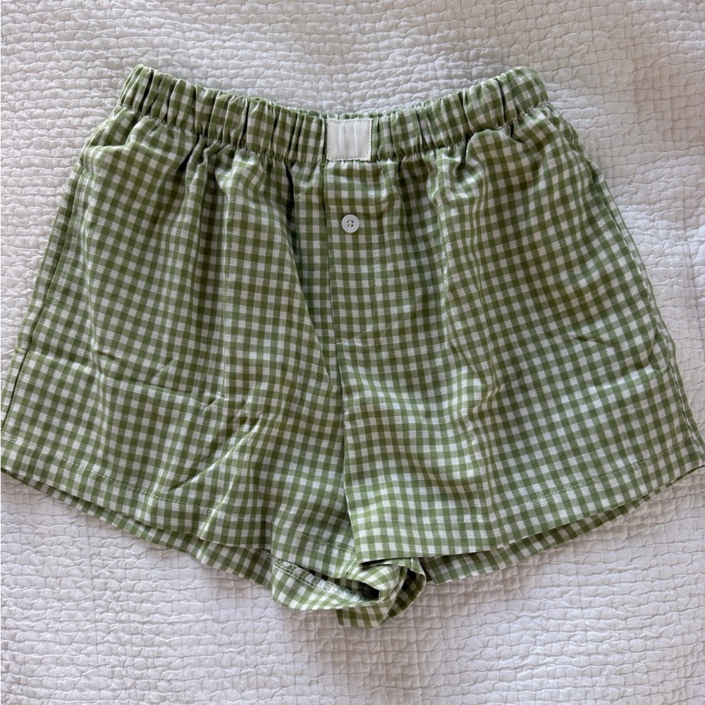 green gingham boxer shorts